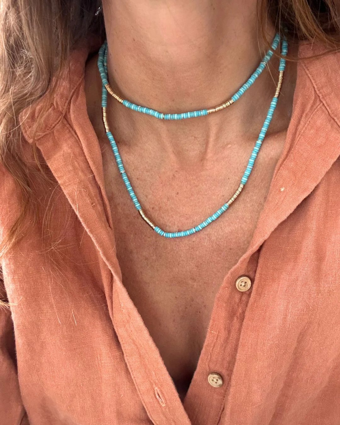 Boho Turquoise and Gold Beaded Wrap Necklace - Image 3