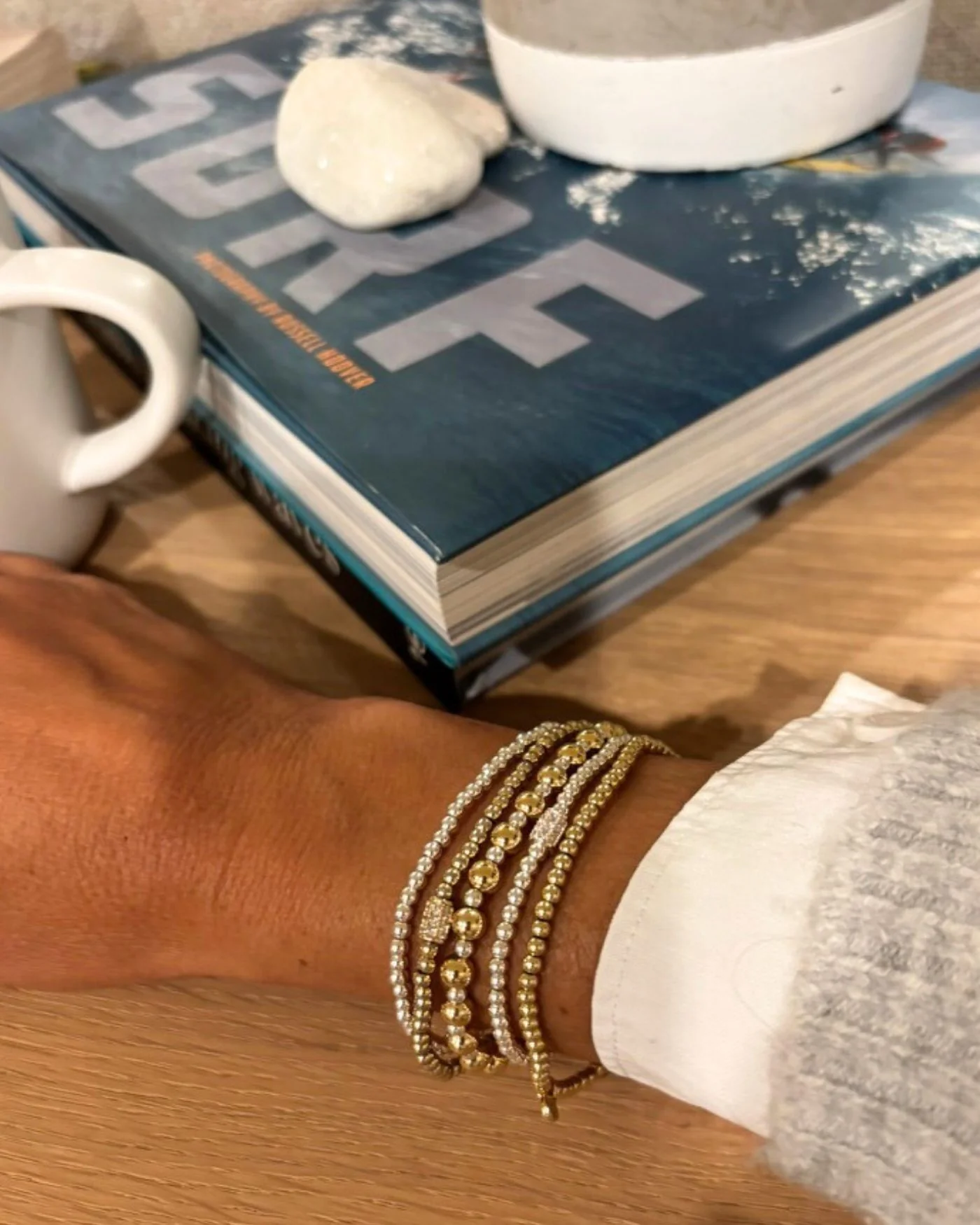 All Day 3 & 5mm Beaded Stretch Bracelet | Gold & Silver - Image 2
