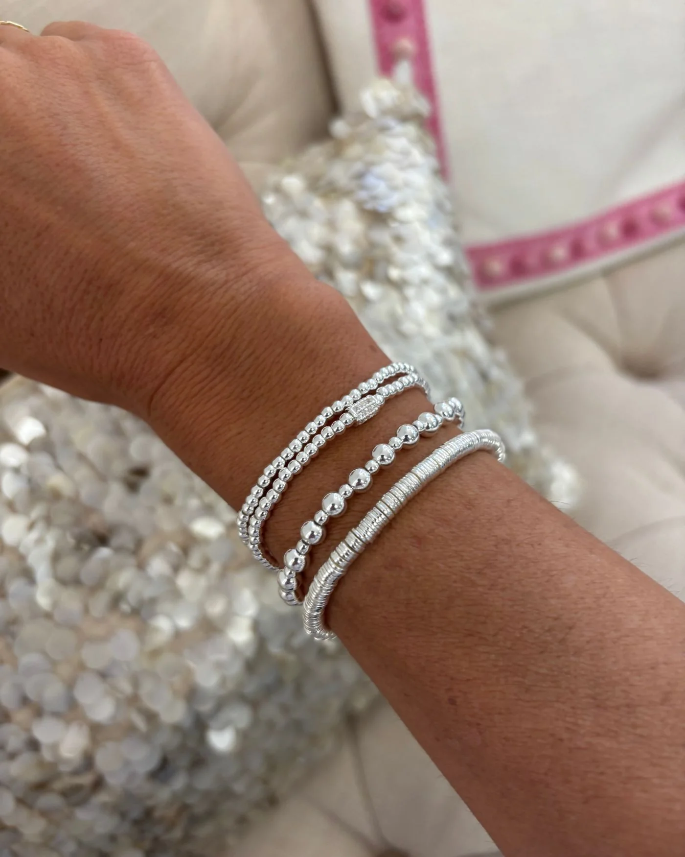 All Day 3mm Beaded Stretch Bracelet Set | Silver - Image 2