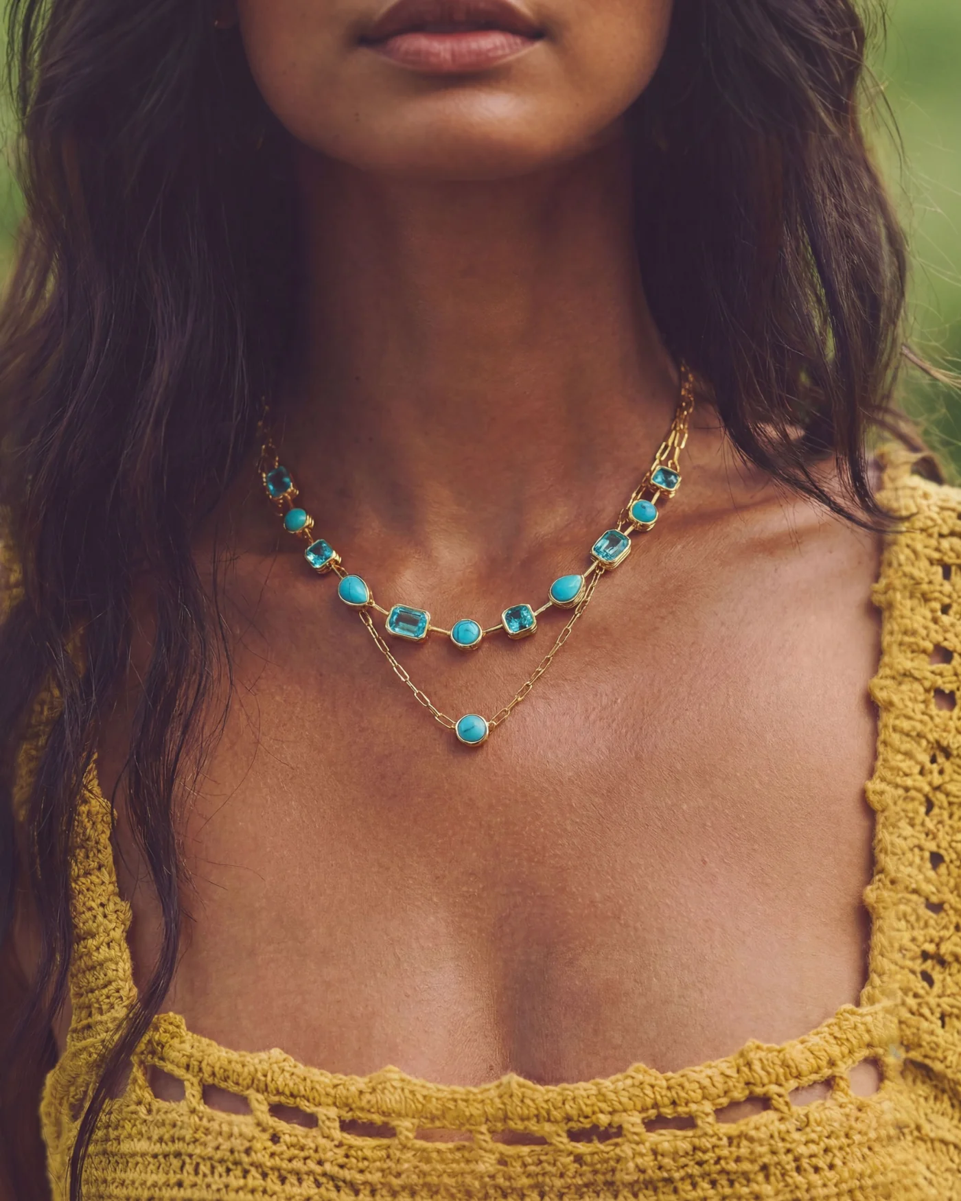 Naomie Paperclip Tennis Necklace in Turquoise - Image 4
