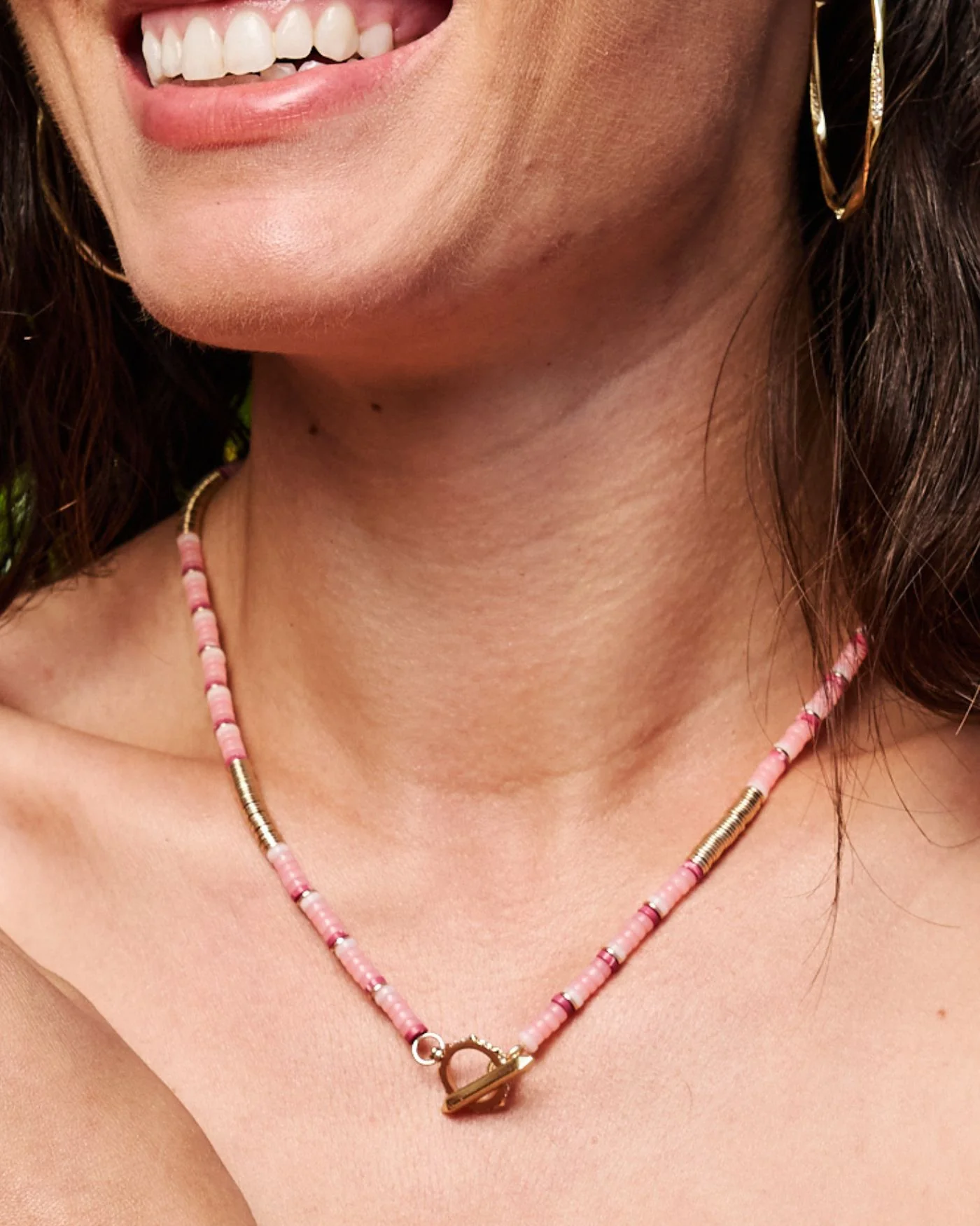 Boho Beaded Pink Toggle Necklace - Image 2