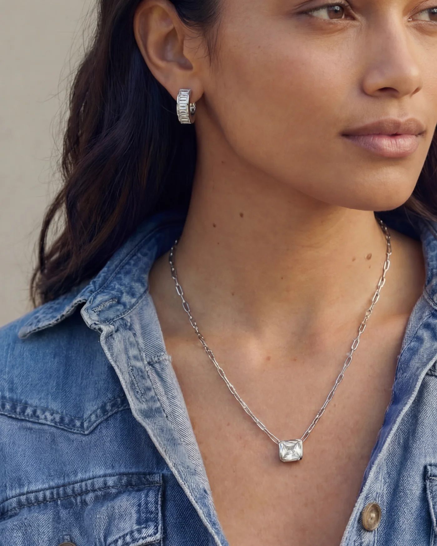 Bezel Set Essential Necklace |Silver - Image 4
