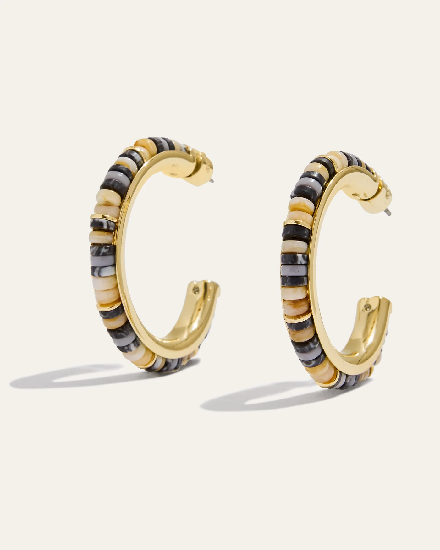 Boho Beaded Hoop Earrings | Black & Cream