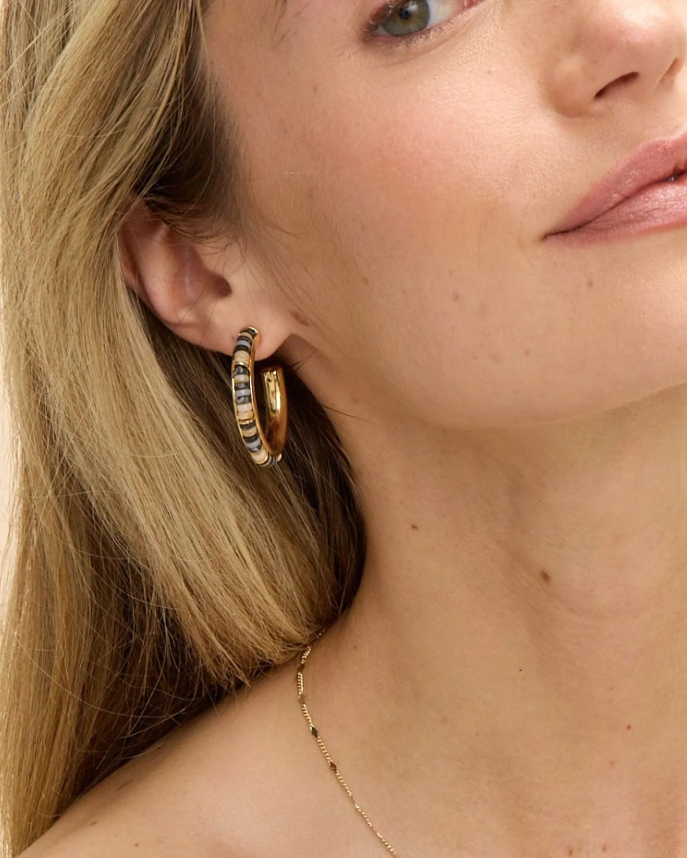 Boho Beaded Hoop Earrings | Black & Cream - Image 2