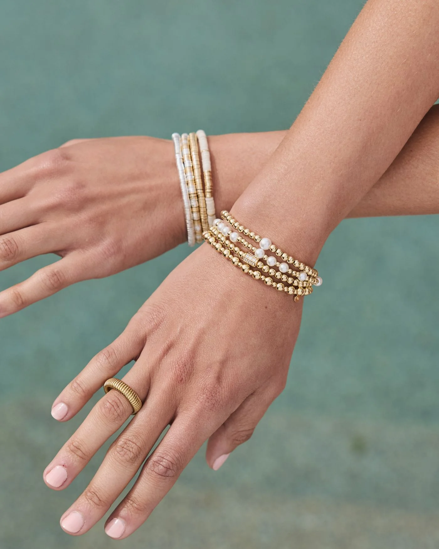 Boho Beaded Stretch Bracelet |Gold - Image 3
