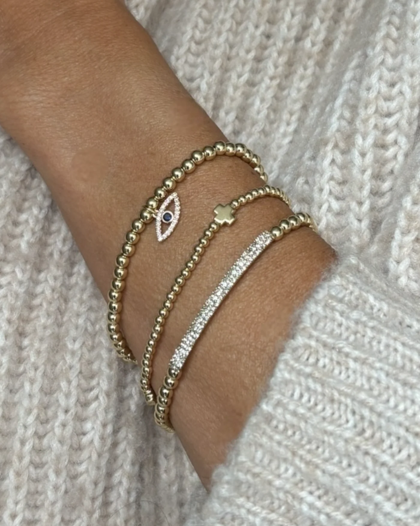 Cross Beaded Stretch Bracelet - Image 3