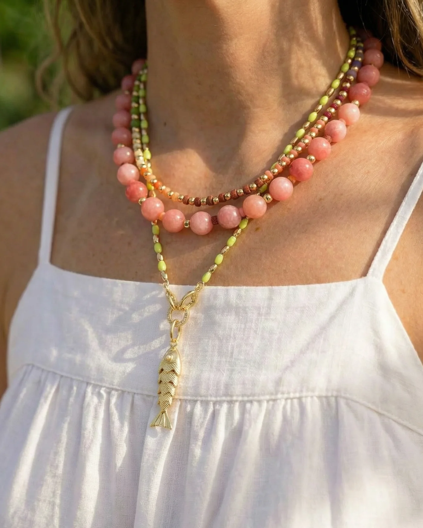 Dot Necklace in Strawberry Sunstone Quartz - Image 3