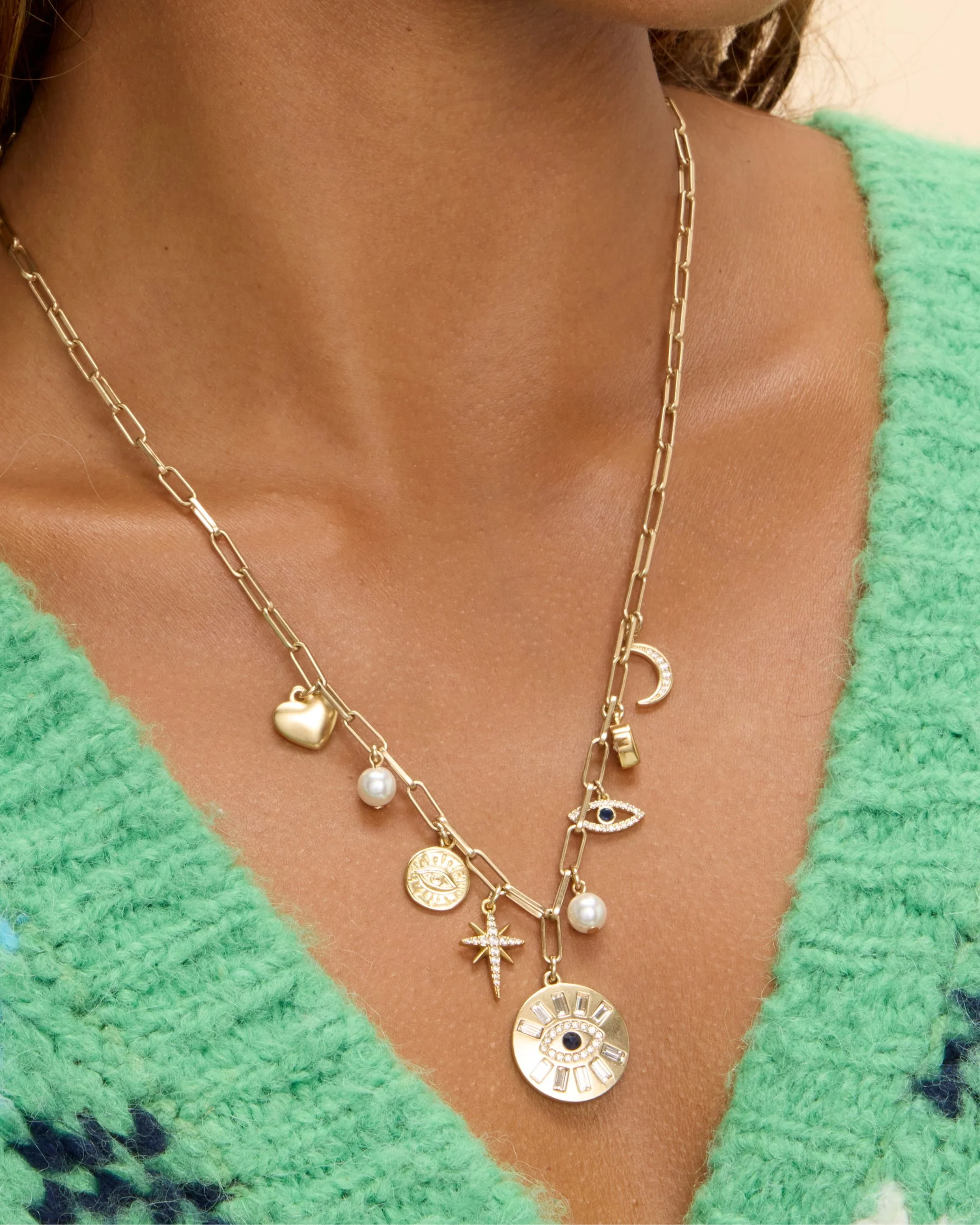 Evil Eye Mixed Charm Necklace - Image 4