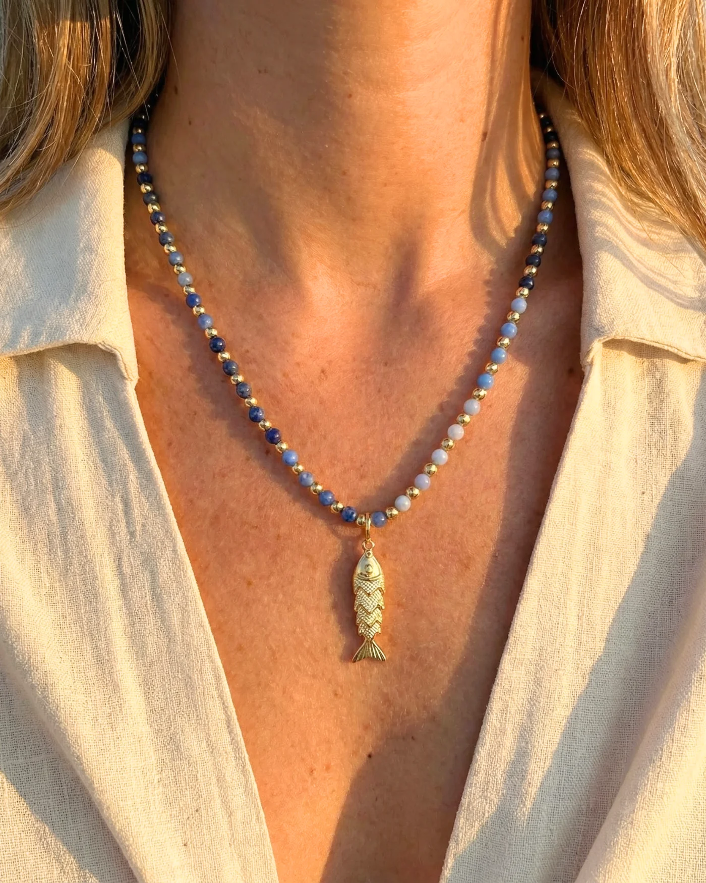 Kate Gemstone Necklace in Blue - Image 4