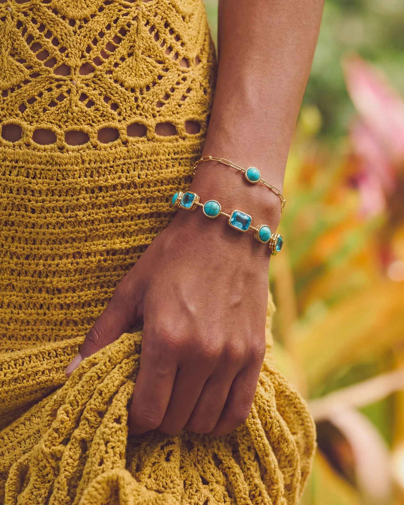 Ava Paperclip Bracelet in Turquoise - Image 2