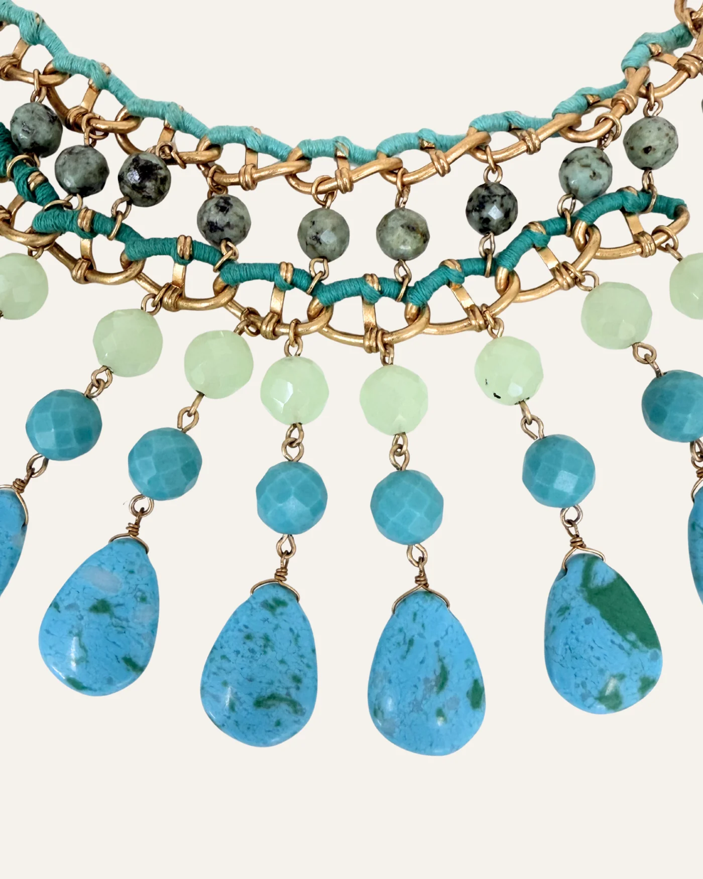 Never Released! Jade and Turquoise Drop Statement Necklace - Image 2