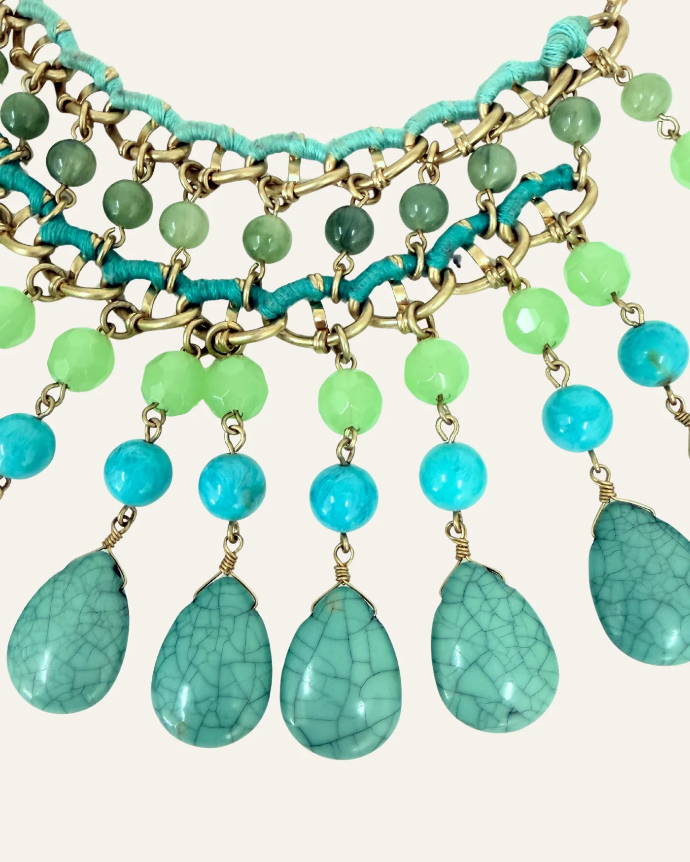 Never Released! Jade and Turquoise Drop Statement Necklace - Image 3