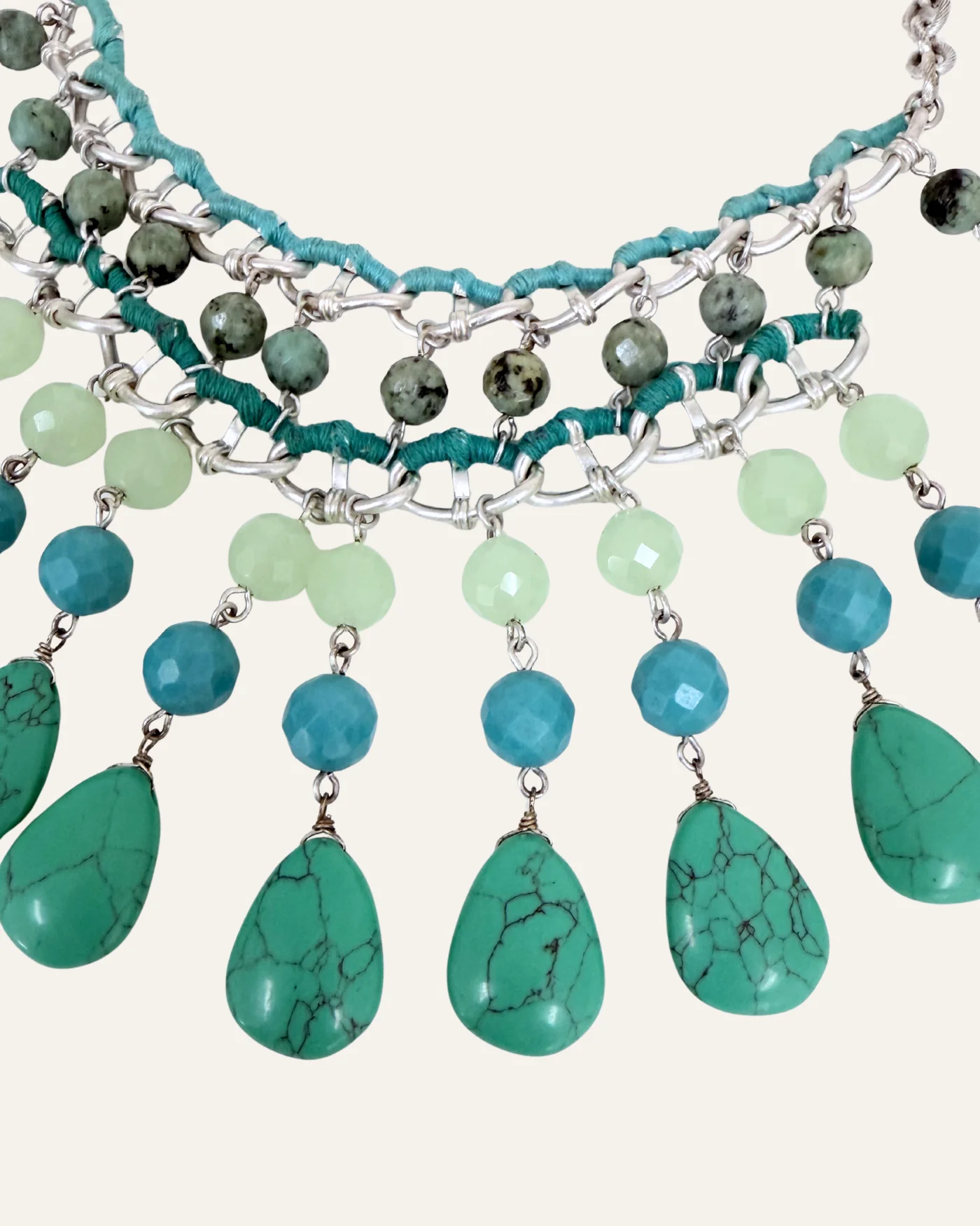 Never Released! Jade and Turquoise Drop Statement Necklace - Image 4