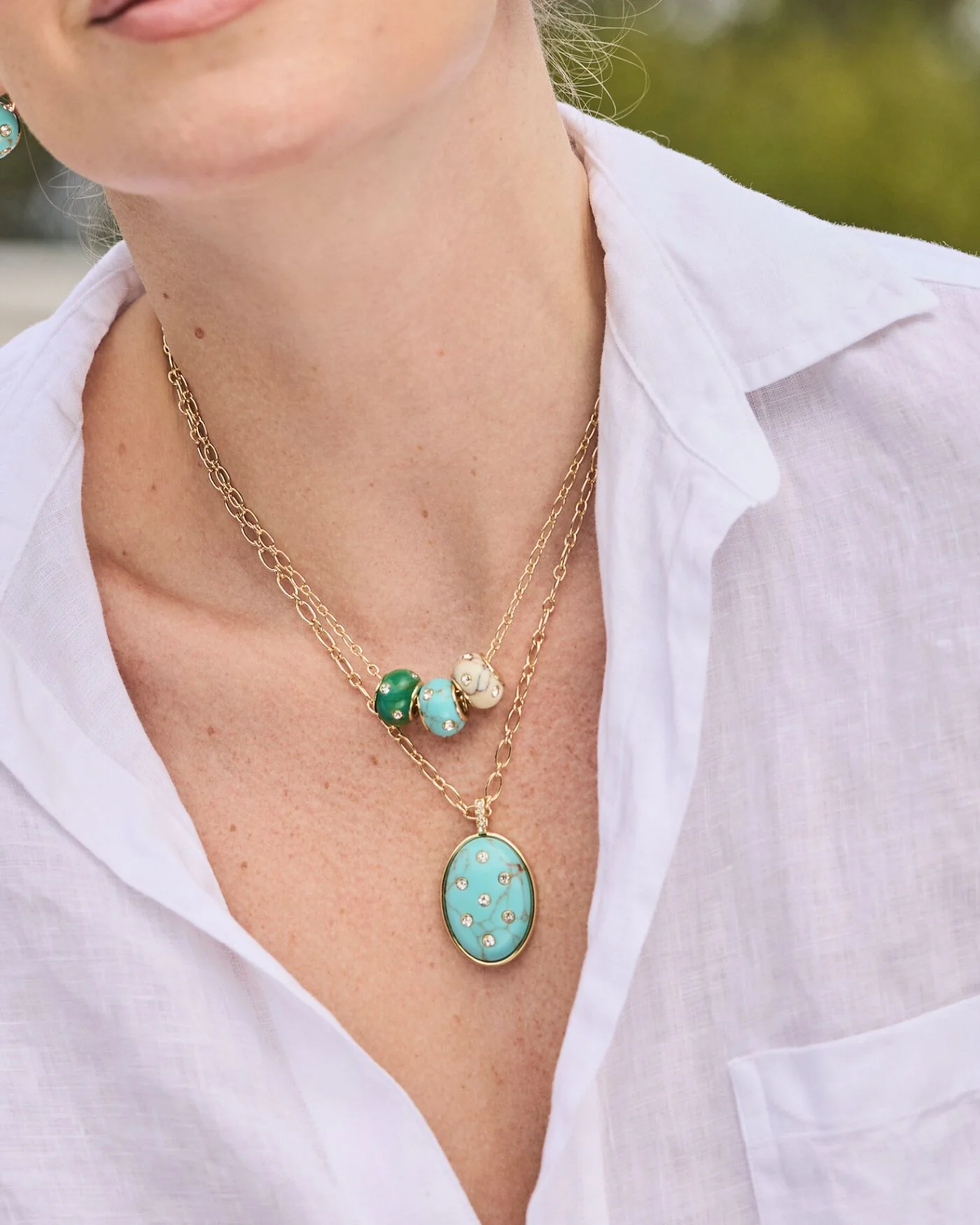 Inlaid Turquoise Pendant Layering Necklace - Image 4