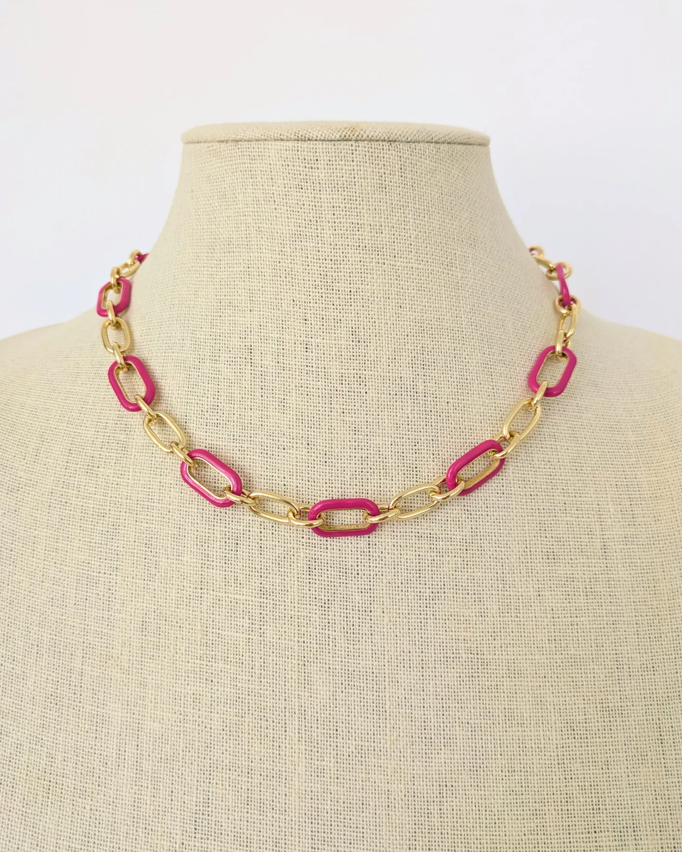 Pink Enamel Link Necklace