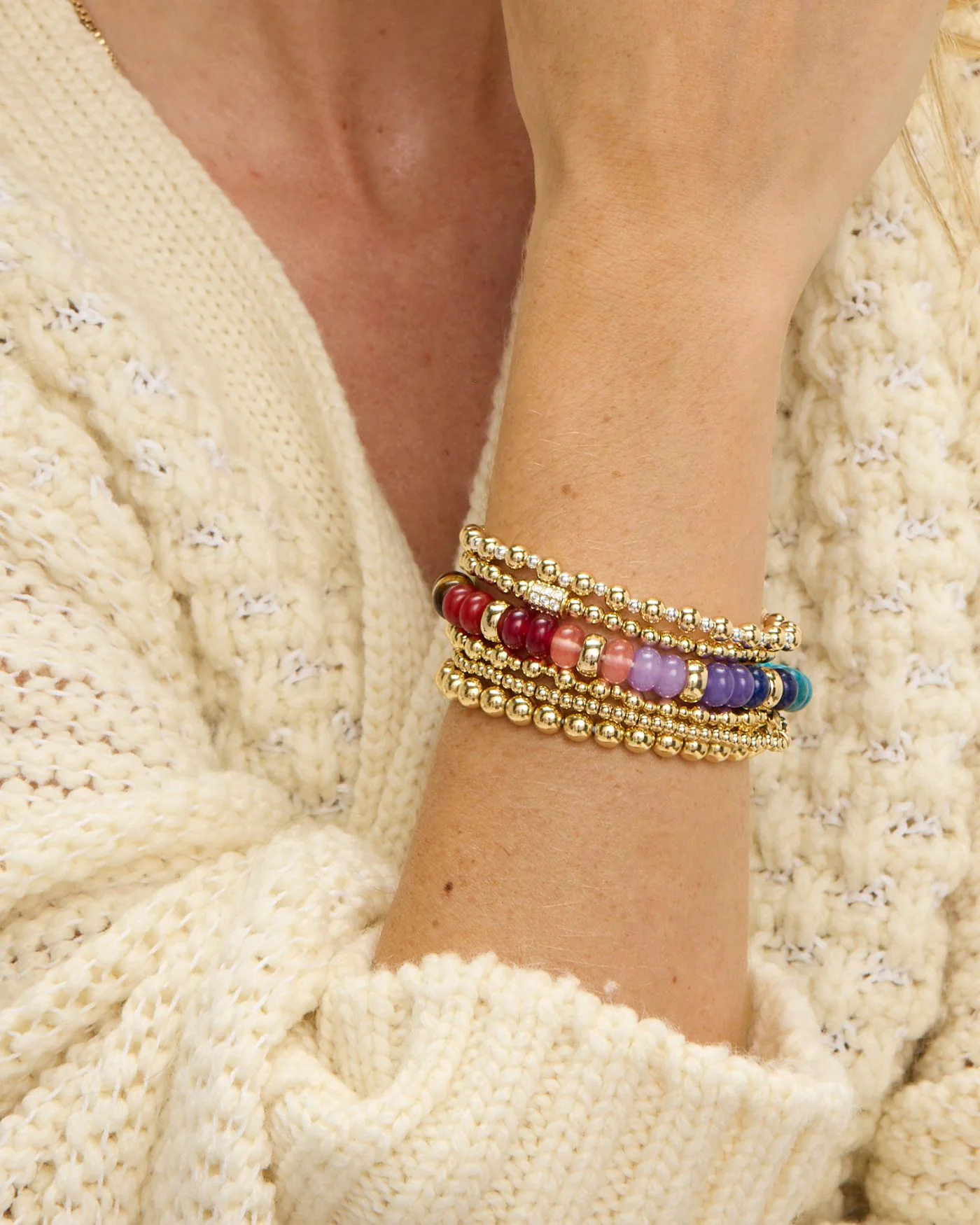 Rainbow Beaded Candy Stretch Bracelet - Image 3