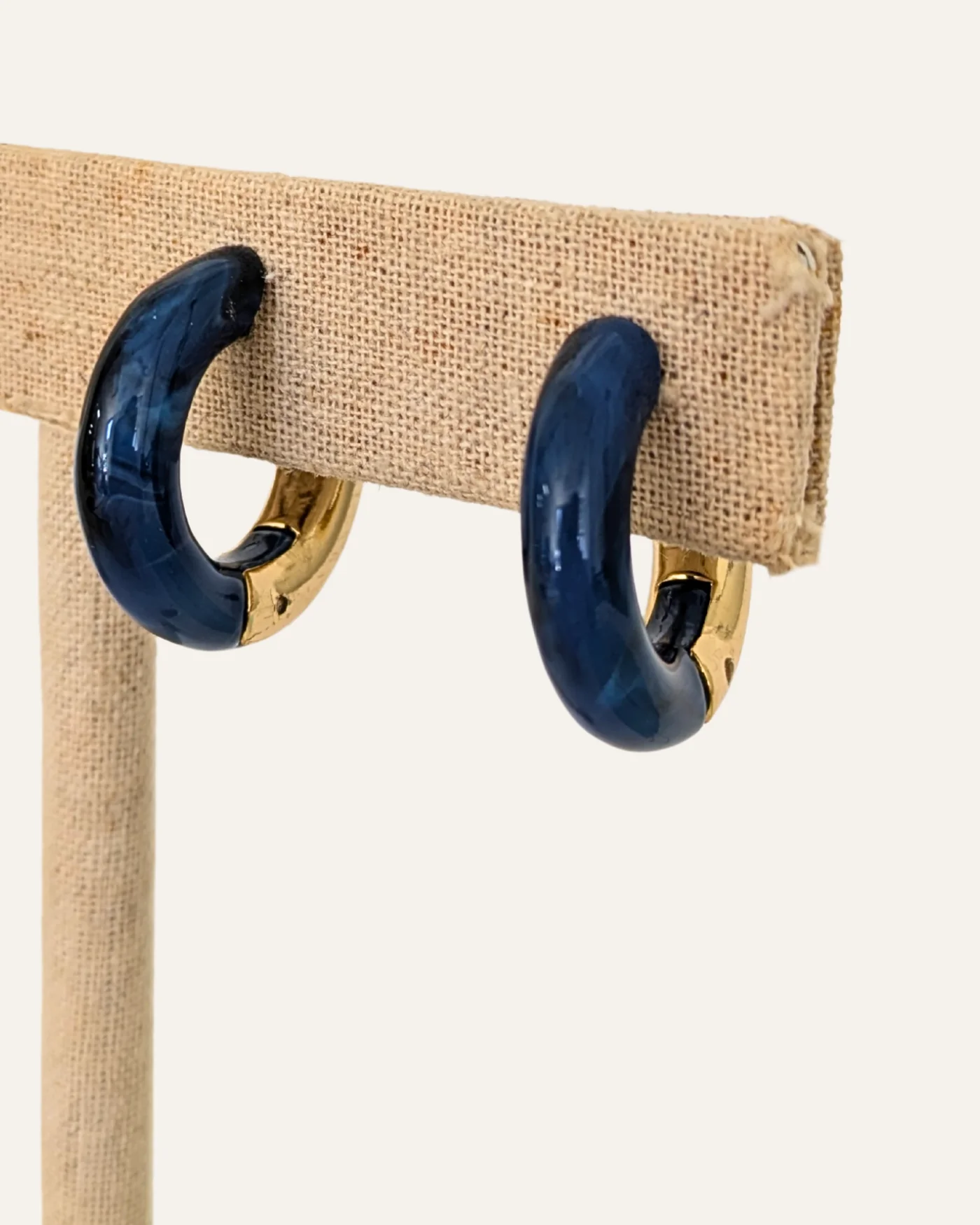 Blue Enamel Reversible Huggie Earrings - Image 2