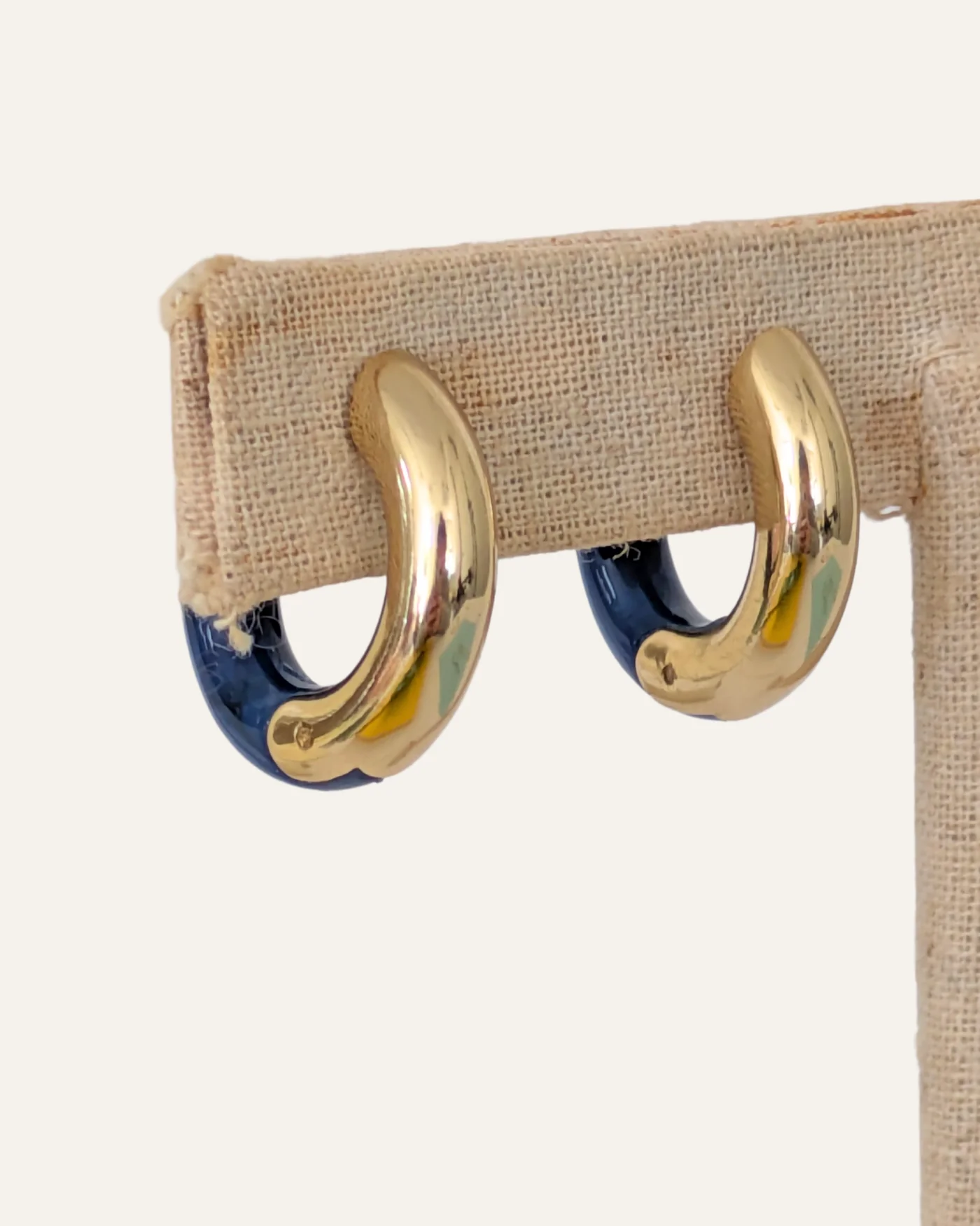 Blue Enamel Reversible Huggie Earrings - Image 3