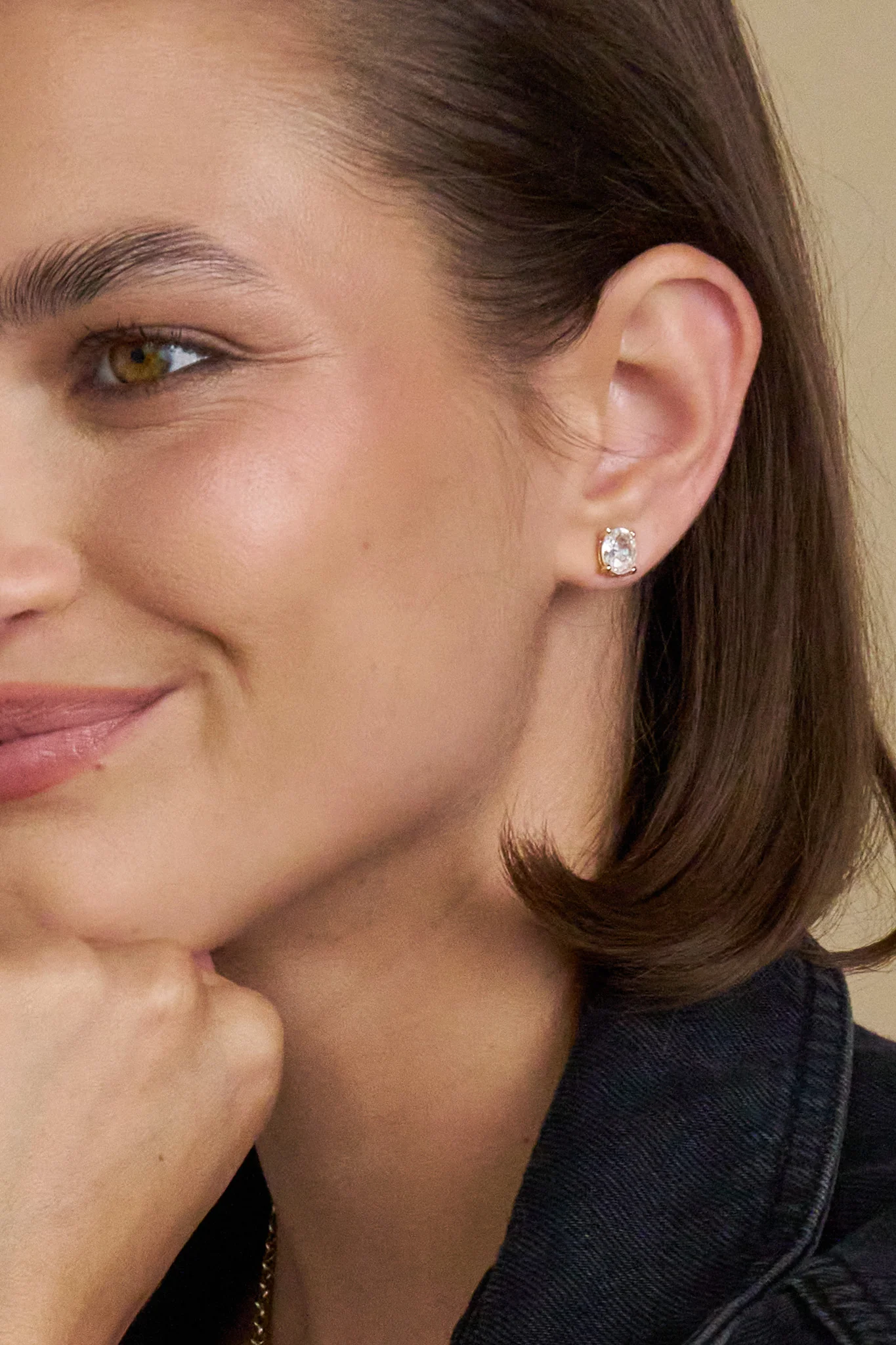 Simulated Diamond Oval Stud Earrings - Inheritance Collection - Image 3