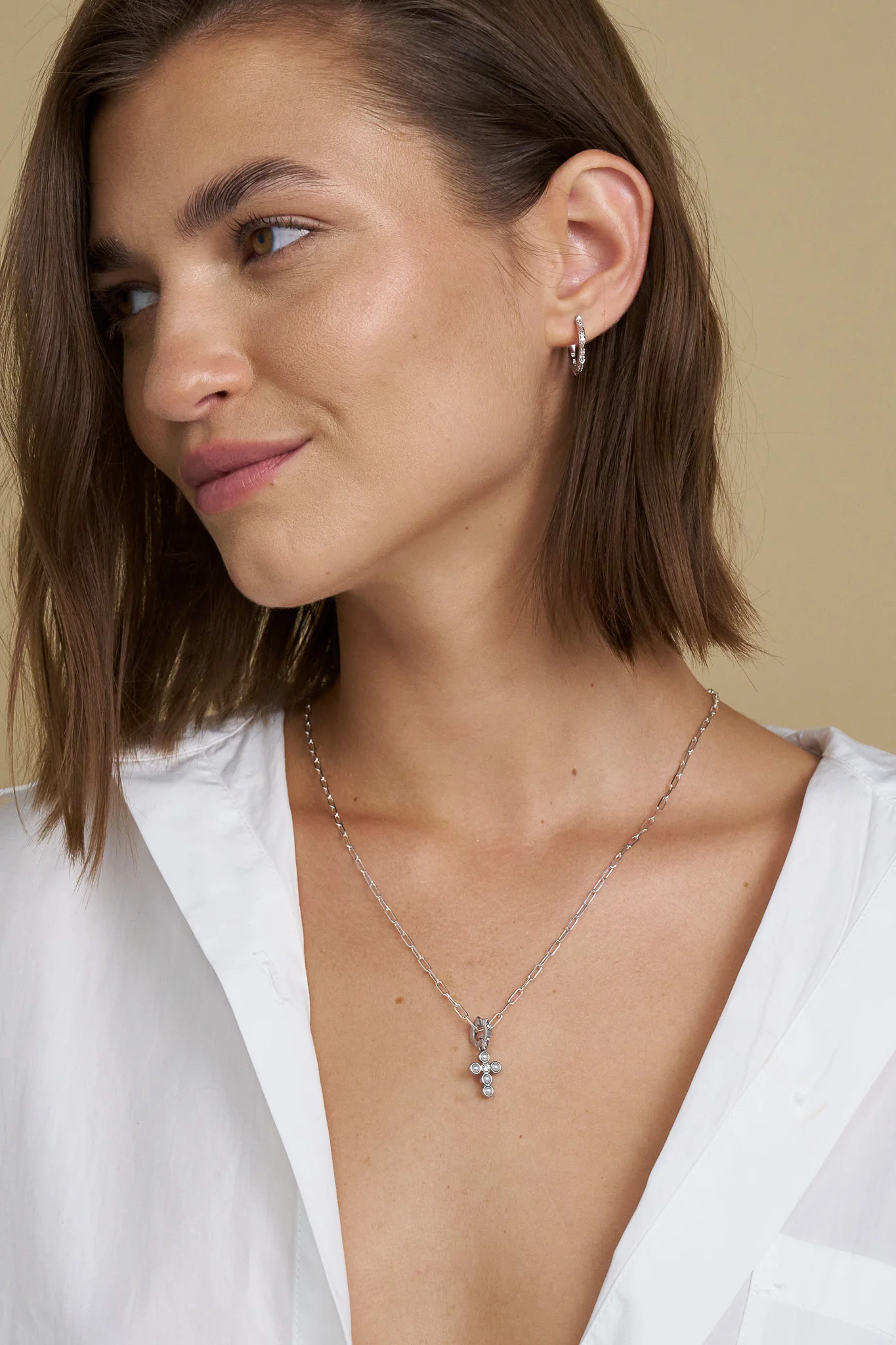 Tatum Pearl Cross Charm Silver - Image 3