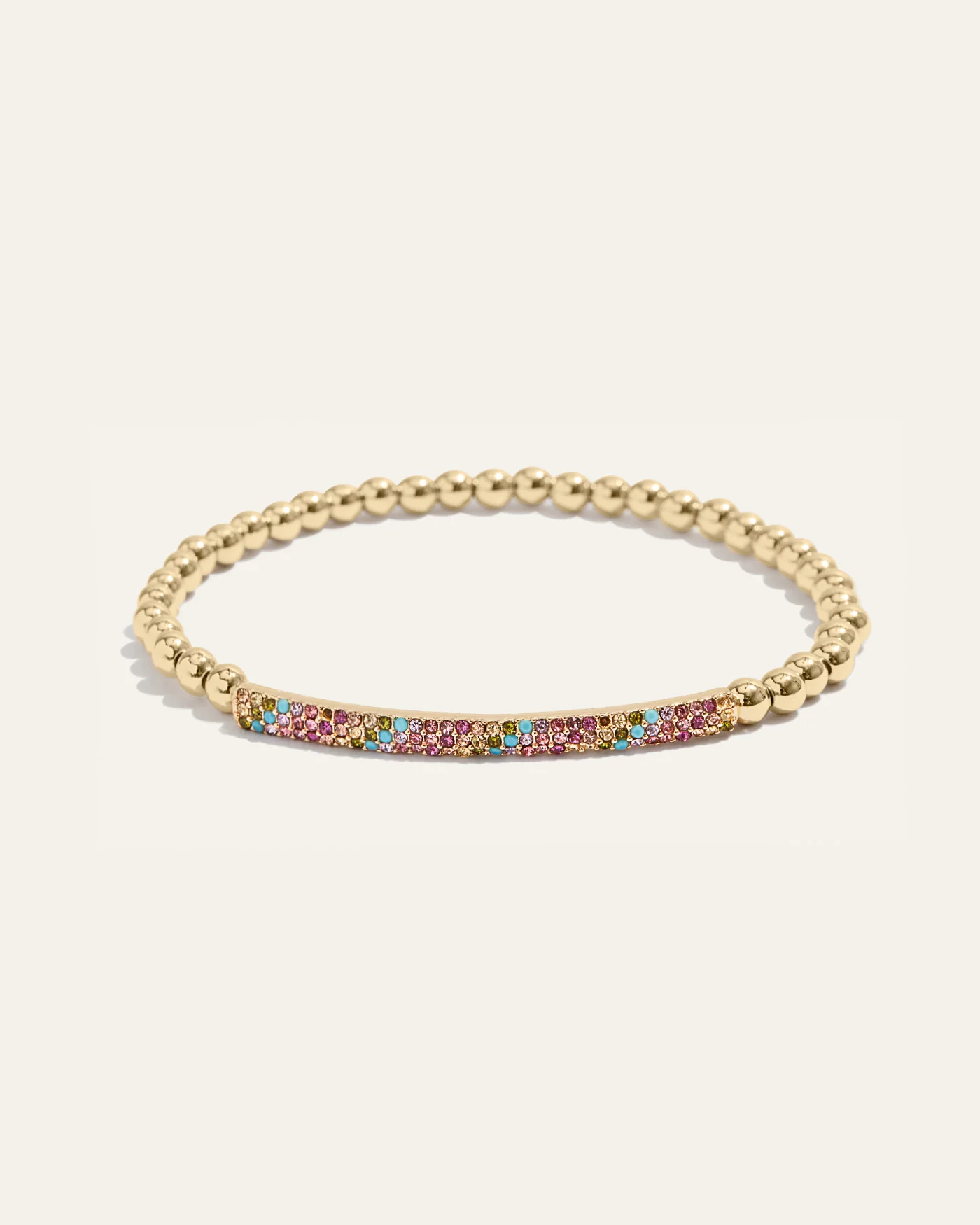 Tribute Beaded Stretch Bracelet | Gold with Rainbow Pavé