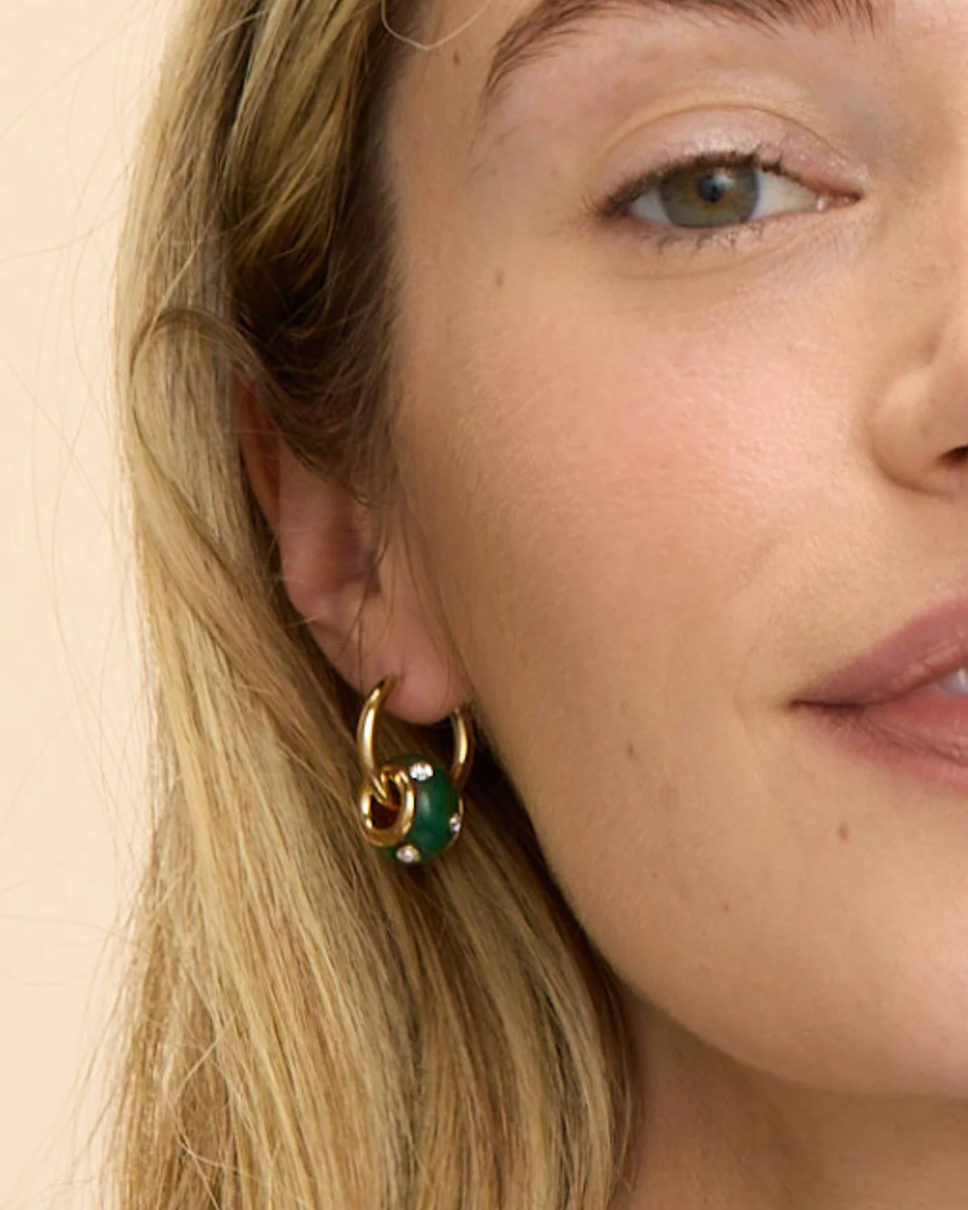 Malachite Rondelle Huggie Earrings - Image 2
